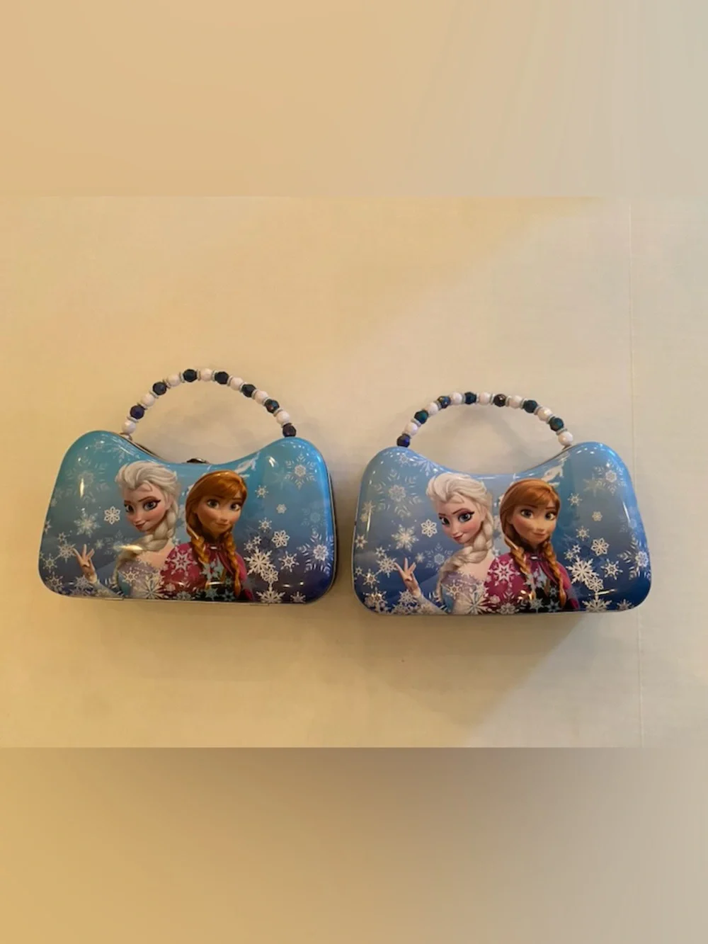 Set of 2 Frozen Anna & Elsa Beaded Handle Metal Purses